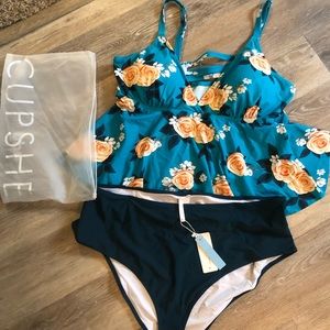 Cropped swim top tankini with bottoms NWT